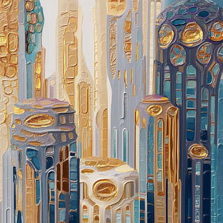 Mythostitch style, Midjourney V6.1: megacity with futuristic bioarchitecture