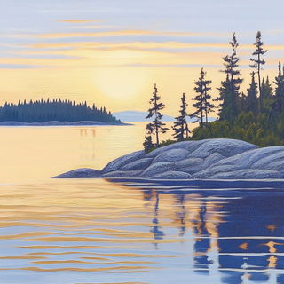Mythostitch style, Midjourney V6.1: realistic landscape photograph of quiet dawn
