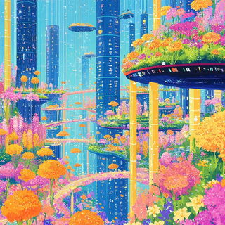 Eyeball Flourish style, Midjourney V6.1: megacity with futuristic bioarchitecture