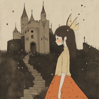 Lime Lithoterrace style, Midjourney V6.1: retro fairy-tale illustration