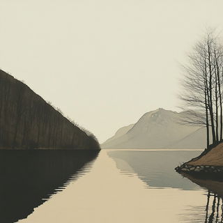 Lime Lithoterrace style, Midjourney V6.1: realistic landscape photograph of quiet dawn