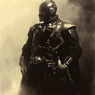 Curtaincoil style, Midjourney V6.1: concept art character design of retropunk steam knight