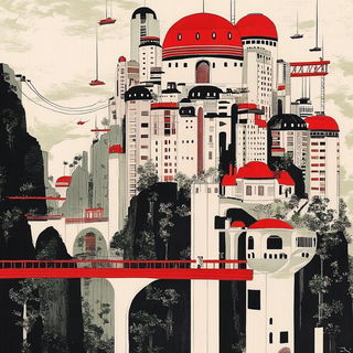 Carnelian Plane Garden style, Midjourney V6.1: megacity with futuristic bioarchitecture