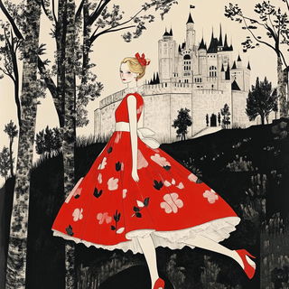 Carnelian Plane Garden style, Midjourney V6.1: retro fairy-tale illustration