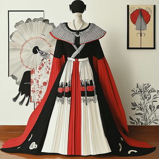 Carnelian Plane Garden style, Midjourney V6.1: haute-couture fashion outfit