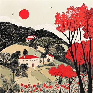 Carnelian Plane Garden style, Midjourney V6.1: traditional folk art
