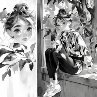 Peacock Lamella style, Midjourney V6.1: black-and-white manga comic strip