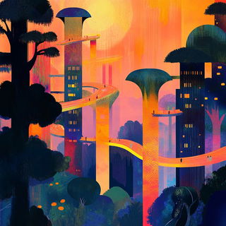 Tenonsea style, Midjourney V6.1: megacity with futuristic bioarchitecture
