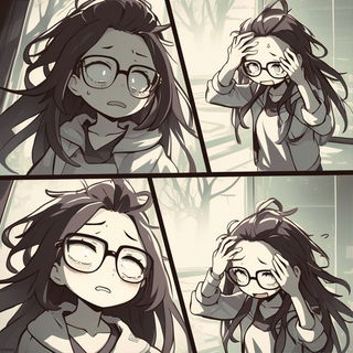 Blindlight Register style, Midjourney V6.1: black-and-white manga comic strip