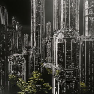 Afterfrost style, Midjourney V6.1: megacity with futuristic bioarchitecture