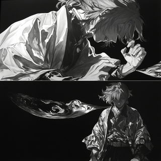 Afterfrost style, Midjourney V6.1: black-and-white manga comic strip