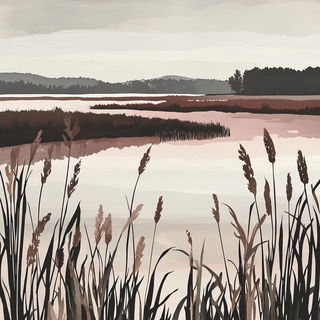 Undertow Menagerie style, Midjourney V6.1: realistic landscape photograph of quiet dawn