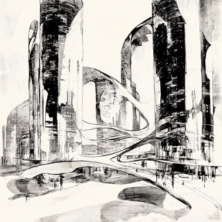 Symmetric Mooncourt style, Midjourney V6.1: megacity with futuristic bioarchitecture