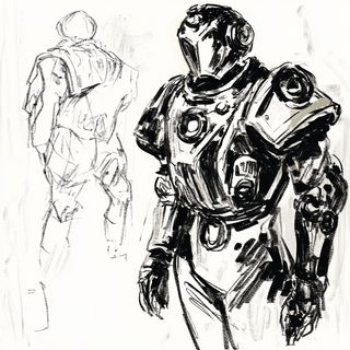 Symmetric Mooncourt style, Midjourney V6.1: concept art character design of retropunk steam knight