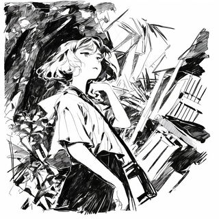Symmetric Mooncourt style, Midjourney V6.1: black-and-white manga comic strip