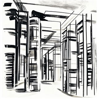 Symmetric Mooncourt style, Midjourney V6.1: technical infrastructure blueprint schematics