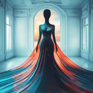 Bazaar Ink Caravans style, Midjourney V6.1: haute-couture fashion outfit