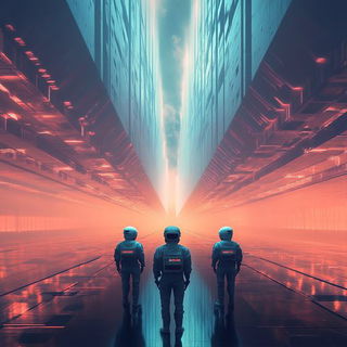 Bazaar Ink Caravans style, Midjourney V6.1: cinematic shot from sci-fi movie