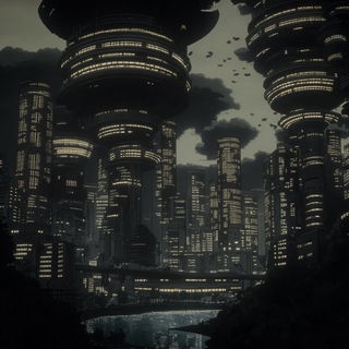 Inkverdure style, Midjourney V6.1: megacity with futuristic bioarchitecture