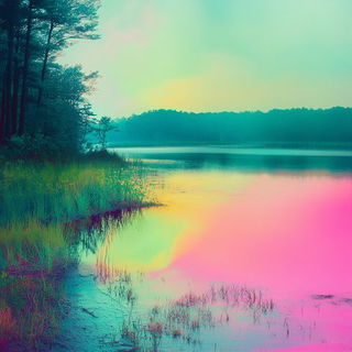 Foliglyphics style, Midjourney V6.1: realistic landscape photograph of quiet dawn