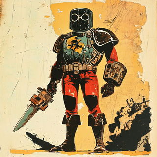 Paintstrata style, Midjourney V6.1: concept art character design of retropunk steam knight