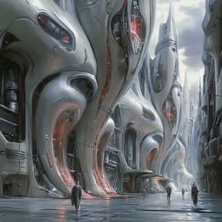 Cryomap style, Midjourney V6.1: megacity with futuristic bioarchitecture