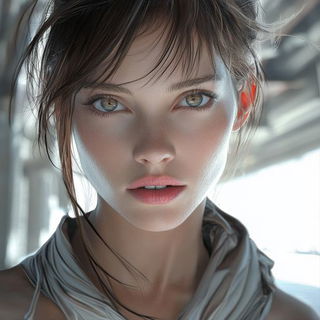 Cryomap style, Midjourney V6.1: photographic portrait of female protagonist