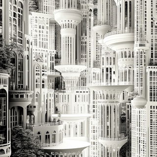 Ochre Gildscape style, Midjourney V6.1: megacity with futuristic bioarchitecture