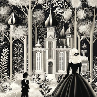 Ochre Gildscape style, Midjourney V6.1: retro fairy-tale illustration