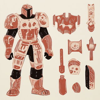 Caldera Gravure style, Midjourney V6.1: concept art character design of retropunk steam knight