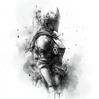 Glyphstatic style, Midjourney V6.1: concept art character design of retropunk steam knight