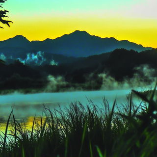 Clockwork Inferno style, Midjourney V6.1: realistic landscape photograph of quiet dawn