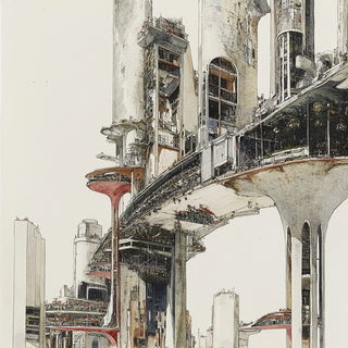 Rimeportrait style, Midjourney V6.1: megacity with futuristic bioarchitecture