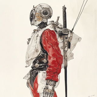 Rimeportrait style, Midjourney V6.1: concept art character design of retropunk steam knight