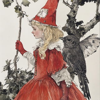 Rimeportrait style, Midjourney V6.1: retro fairy-tale illustration