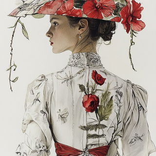 Rimeportrait style, Midjourney V6.1: haute-couture fashion outfit