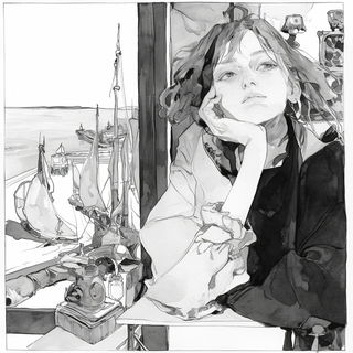Rimeportrait style, Midjourney V6.1: black-and-white manga comic strip