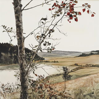 Rimeportrait style, Midjourney V6.1: realistic landscape photograph of quiet dawn