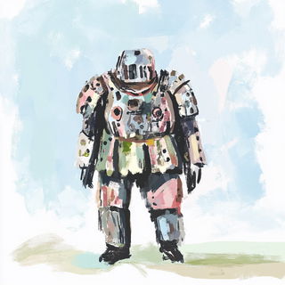 Refractropical style, Midjourney V6.1: concept art character design of retropunk steam knight