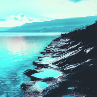 Silhouette Folklith style, Midjourney V6.1: realistic landscape photograph of quiet dawn
