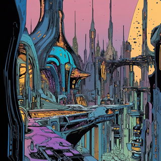 Courtyard Silhouette style, Midjourney V6.1: megacity with futuristic bioarchitecture