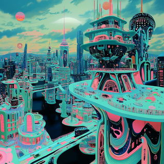 Chiyou Verdure style, Midjourney V6.1: megacity with futuristic bioarchitecture