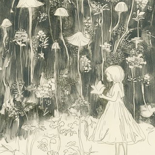 Fossilflora style, Midjourney V6.1: retro fairy-tale illustration