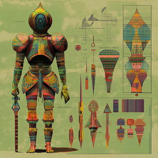 Colossopuppetry style, Midjourney V6.1: concept art character design of retropunk steam knight