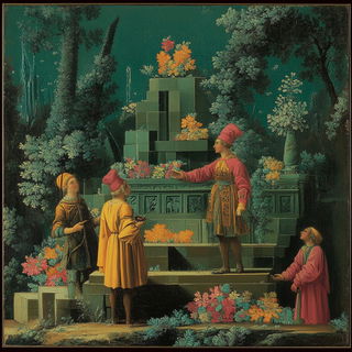 Colossopuppetry style, Midjourney V6.1: classical 18th-century oil painting