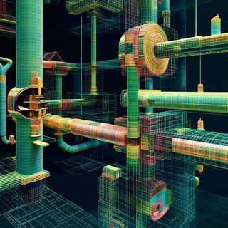 Colossopuppetry style, Midjourney V6.1: technical infrastructure blueprint schematics