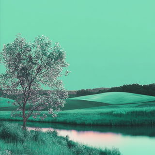 Hatchvoid style, Midjourney V6.1: realistic landscape photograph of quiet dawn