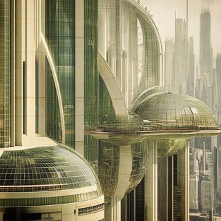 Chromacavalcade style, Midjourney V6.1: megacity with futuristic bioarchitecture