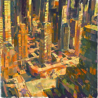 Screamburst Tableau style, Midjourney V6.1: megacity with futuristic bioarchitecture