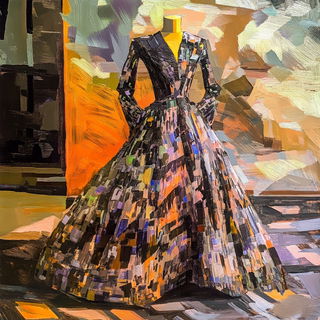 Screamburst Tableau style, Midjourney V6.1: haute-couture fashion outfit